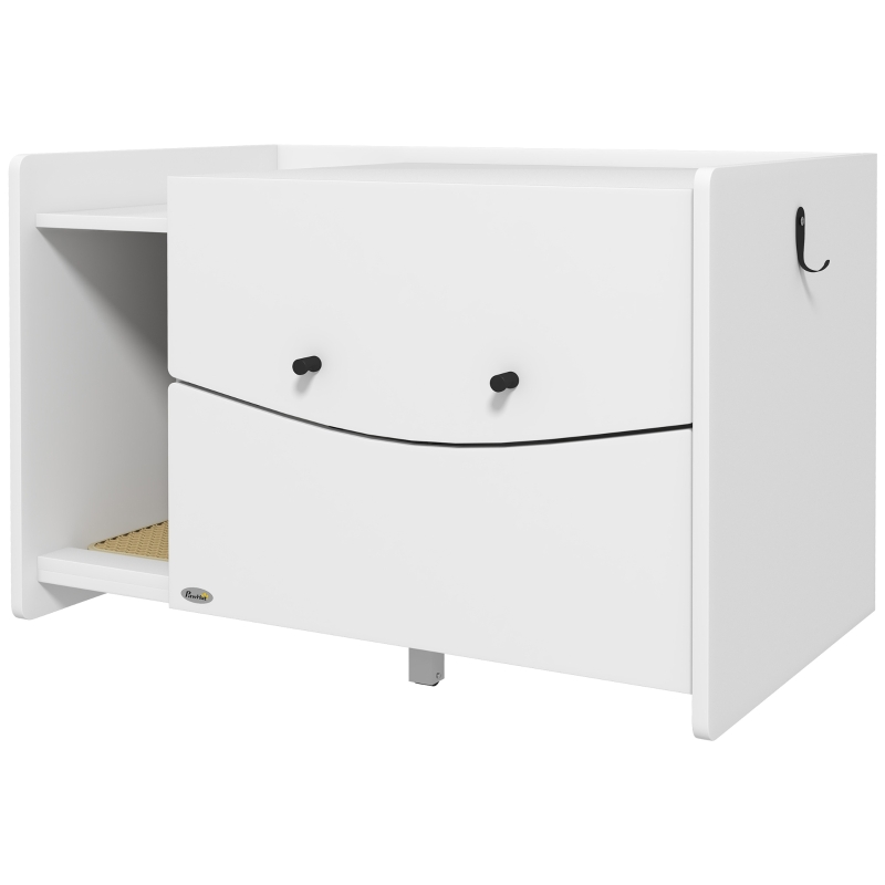 PawHut Meuble 2 en 1 maison de toilette bac à litière chat compartiment coulissant 78 x 50 x 51cm blanc