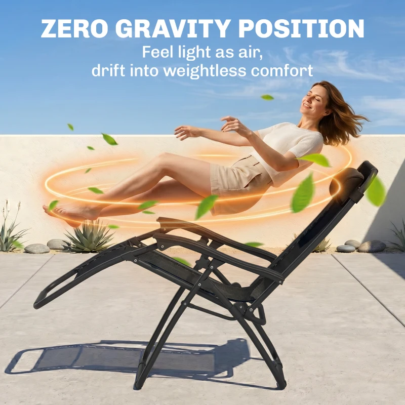 Outsunny Folding Zero Gravity Chairs, 3 Pieces Adjustable Sun Lounger and Table Set with Cup Holder and Headrest, Patio Bistro Set with Reclining Garden Chairs for Outdoor, Black