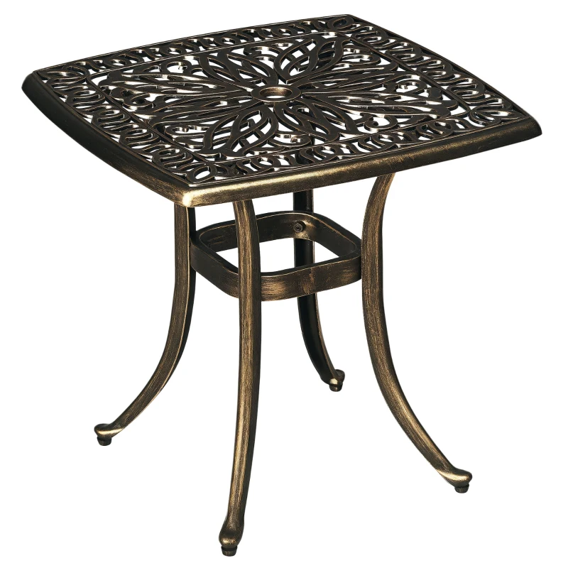 Outsunny Gartentisch, dekoratives Vintage-Design, mit Schirmloch, Aluminiumguss, Farbe: Bronze, 54 x 54 x 52,5 cm