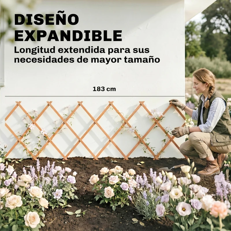 Outsunny Enrejado de Jardín de Madera Extensible Soporte para Plantas Trepadoras Rosas y Parra 180x60 cm Marrón Claro