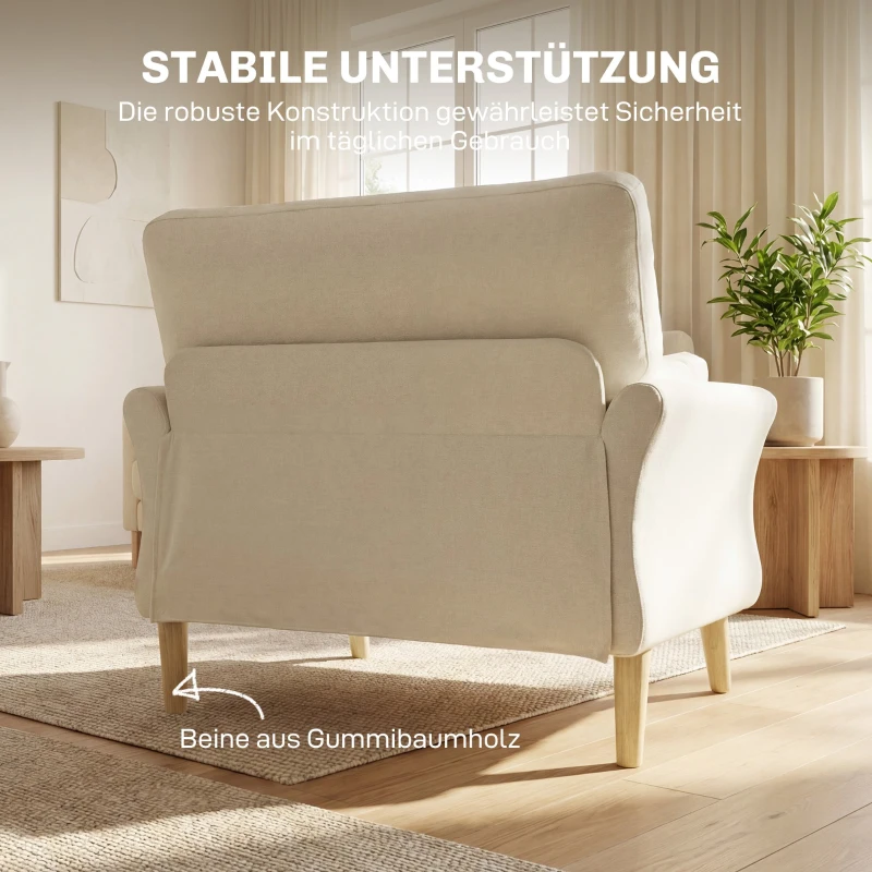 HOMCOM Samtgepolsterter Sessel, Übergroßer Akzentstuhl mit Holzbeinen, Lesesessel für Wohn- und Schlafzimmer, Cremeweiß