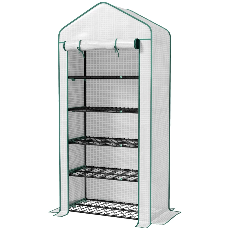 Outsunny Invernadero Resistente de 5 Niveles con 1 Puerta con Cremallera Anti-UV Diseño Ensanchado y Estantes 90x49x193 cm Blanco