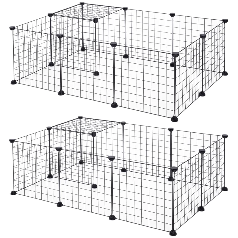PawHut Cage parc enclos pour animaux domestiques L 106 x l 73 x H 36 cm bords arrondis fil métallique noir