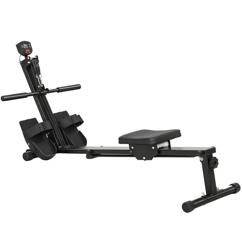 SPORTNOW Vogatore Pieghevole con Monitor LCD e Sedile Imbottito, Resistenza a Elastico, Capacità 150 kg