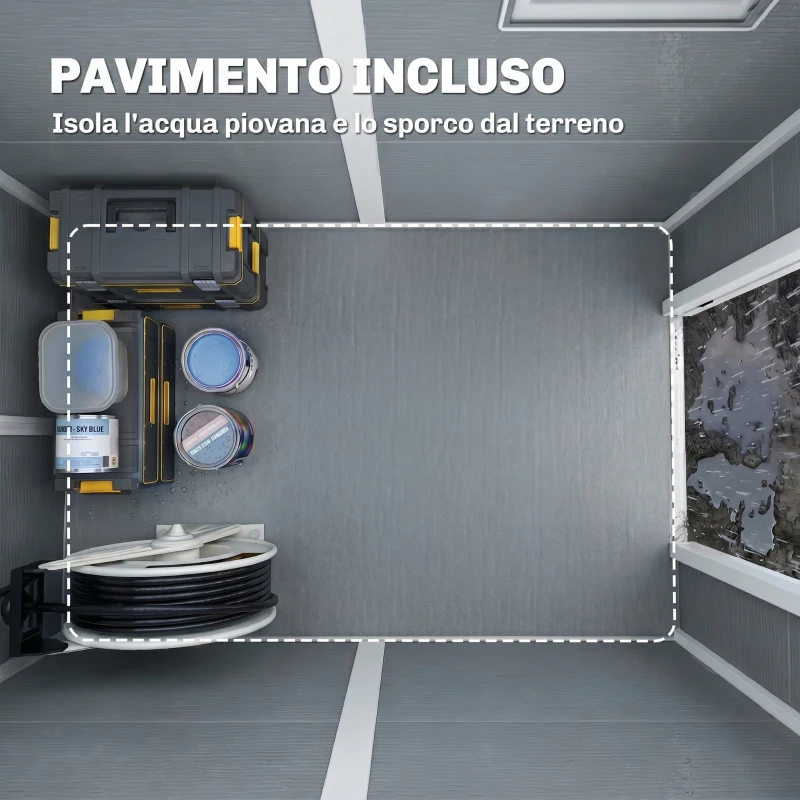 Outsunny Casetta da Giardino in Resina con Pavimento, Porta con Blocco e Finestra, 1.3 x 1.8 m, Grigio