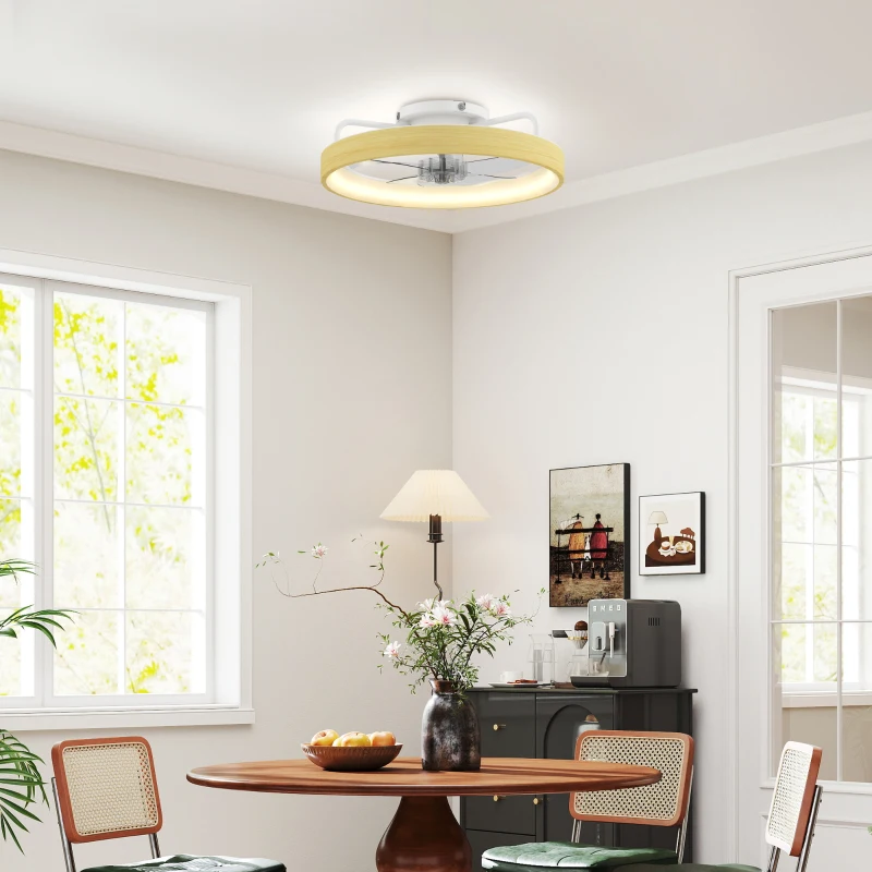 HOMCOM Ventilateur plafond avec lumière LED plafonnier ventilateur Ø49cm 7 pales 6 vitesses luminosité réglable mode été-hiver
