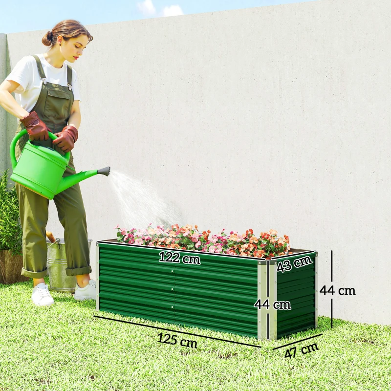 Outsunny Arriate de Jardín de Acero Incluye Guantes Huerto Urbano Jardinera Macetero Rectangular para Cultivos Plantas Flores para Terraza Balcón Exterior 125x47x40 cm Verde