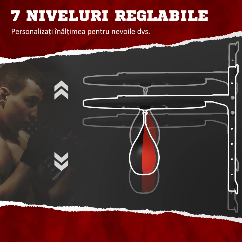 SPORTNOW Punching Ball montat pe perete, cu Speed Bag rotativ la 360° și reglabil pe 7 niveluri de înălțime, negru și roșu