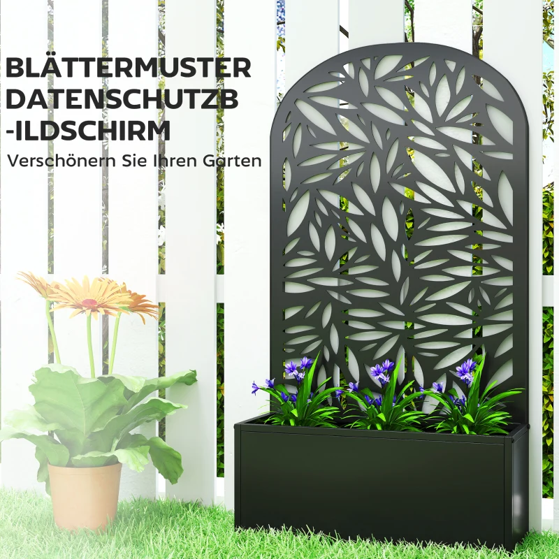 Outsunny Hochbeet aus Metall mit Rankgitter, Wandmontage oder freistehender Pflanzkasten mit Sichtschutz