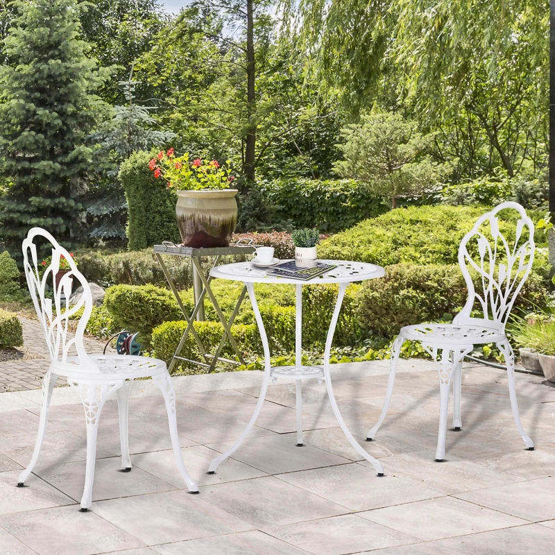 Outsunny Set da Giardino 3 Pezzi in Alluminio con 2 Sedie 42.5x47.5x89 cm e Tavolino Rotondo Ø60x67 cm, Bianco