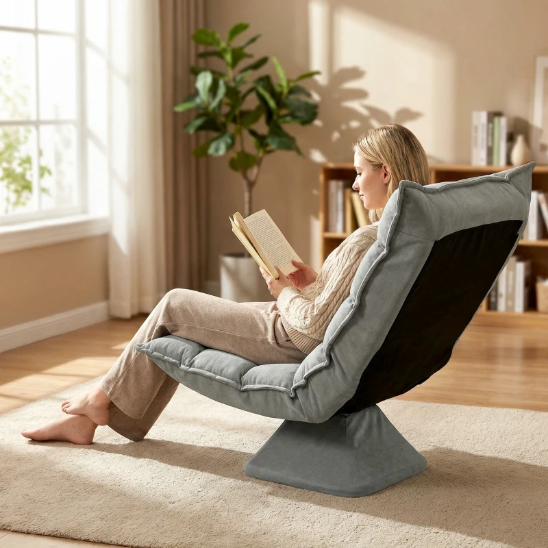HOMCOM Fauteuil de sol paresseux fauteuil relax fauteuil salon design capitonné inclinaison dossier réglable pivotant 360°
