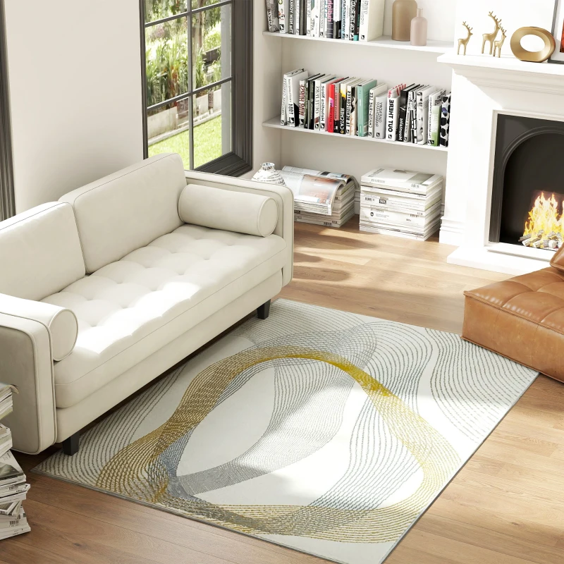 HOMCOM Modern Area Rug, Machine Washable Rug, Allergy-Friendly Floor Carpet for Living Room, Bedroom, Dining Room, Home Office, 170 x 120 cm, Cream White