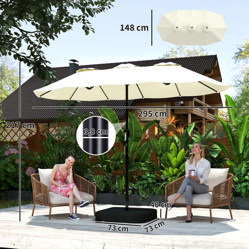 Outsunny Parasol de jardin extérieur parasol double face rectangulaire base et sacs de sable protection UV 50+ 295x148cm beige