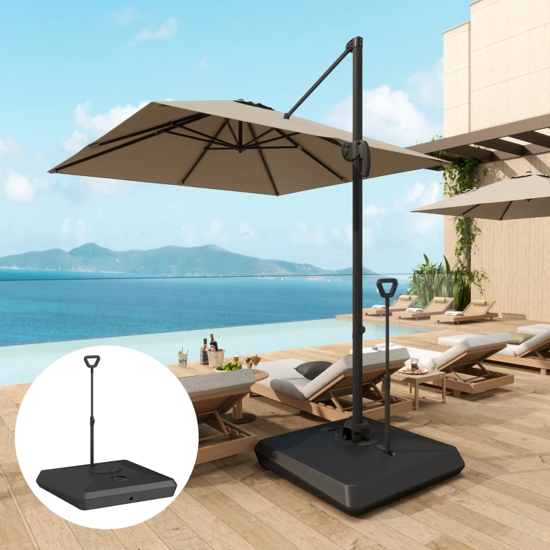 Outsunny Bază pentru Umbrelă Suspendată din HDPE cu Mâner și Roți, Reîncărcabilă cu Apă sau Nisip, 95x95x117 cm, Neagră