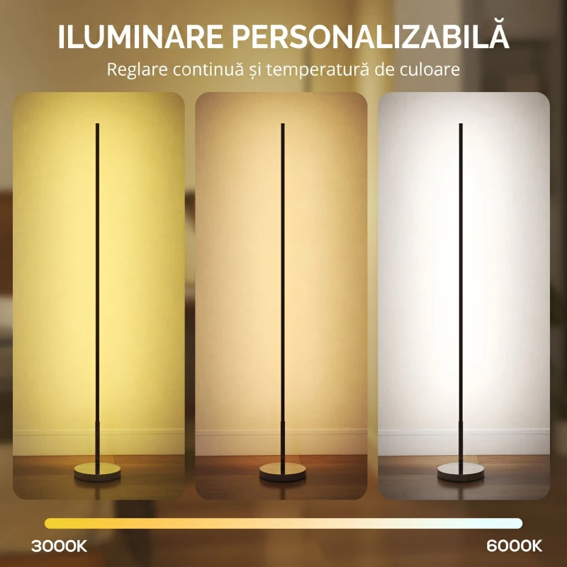 HOMCOM Lampă de Podea LED de 150 cm cu Temperatura Culorii Reglabilă și Telecomandă, Argintiu