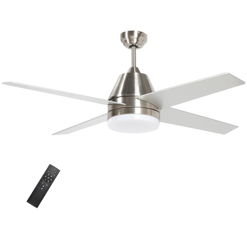 HOMCOM Ventilador de Techo con Luz 46W Ø129 cm Motor DC con 4 Aspas Reversibles Mando a Distancia y Temporizador Plata