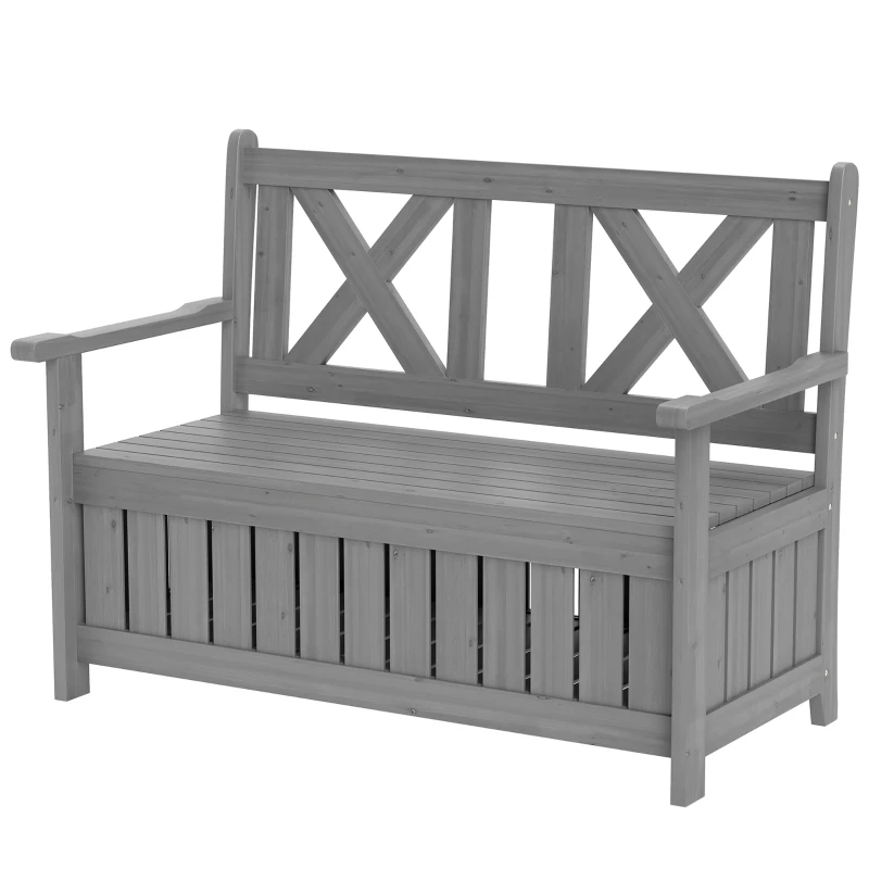 Outsunny 2-Seater Garden Storage Bench for Patio Wood Porch Decor Outdoor Seating, Charcoal Grey