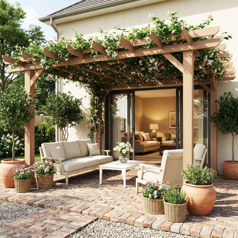 Outsunny Graden Pergola Kit, Wooden Pergola Gazebo Grape Trellis with Stable Structure, 3.6 x 3.6m, Dark Brown