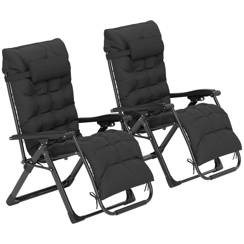 Outsunny 2 Piece Reclining Zero Gravity Sun Loungers with Cushions, Black