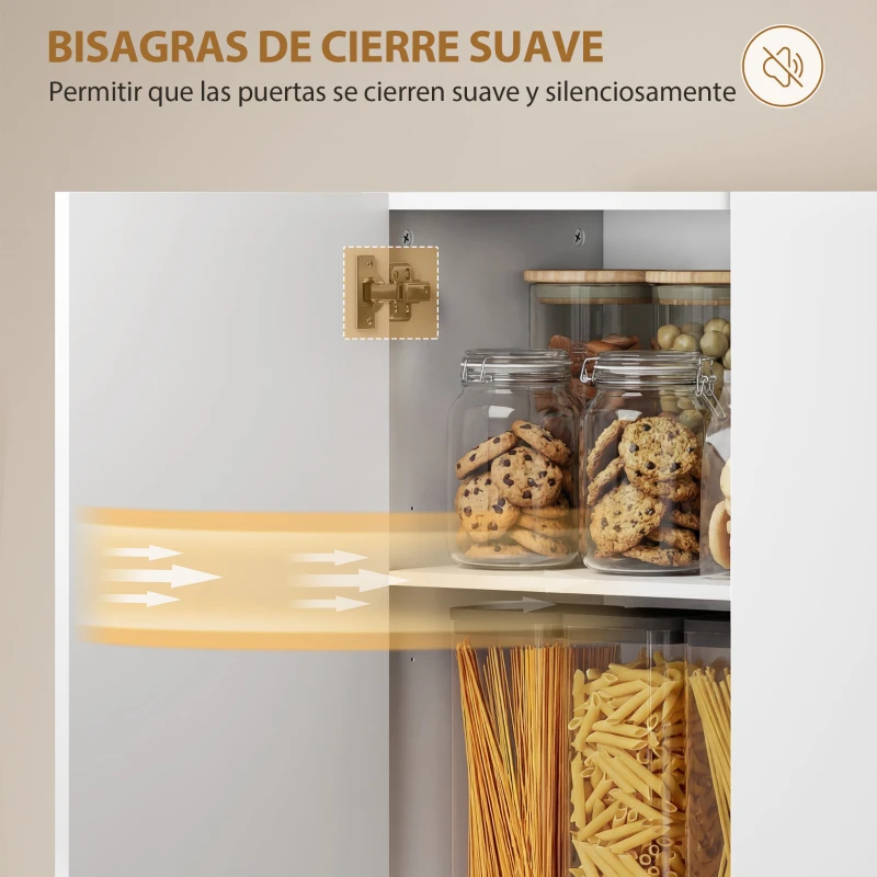 HOMCOM Alacena de Cocina con 4 Puertas Compartimento Abierto Estantes Ajustables 68x34x180 cm Blanco Brillo