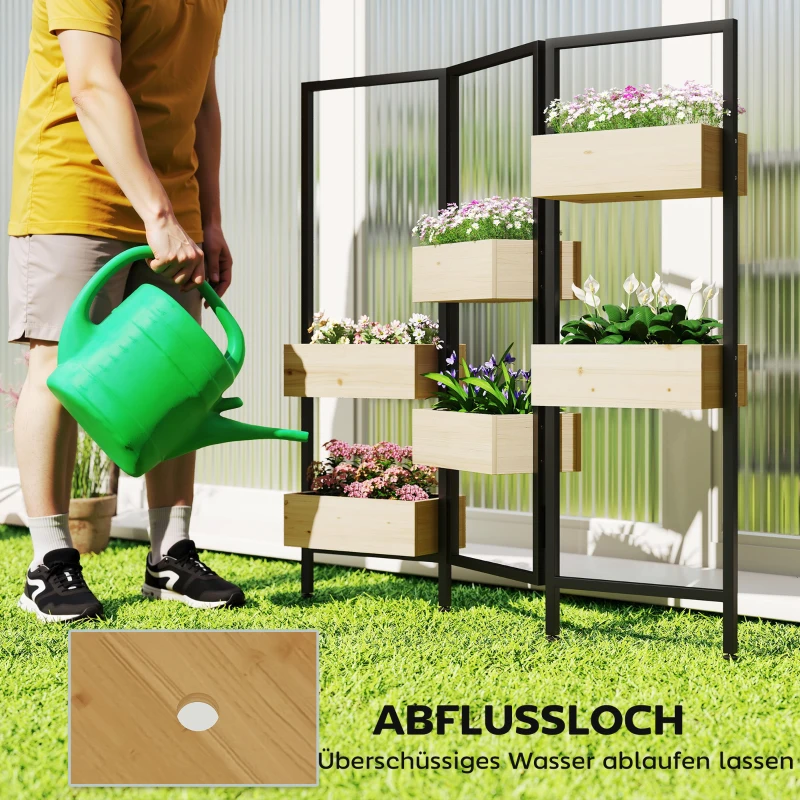 Outsunny Blumenkasten mit Sichtschutz, Hochbeet mit Klappbarem Spalier, 6 Pflanzkästen mit Ablauflöchern, Stahl