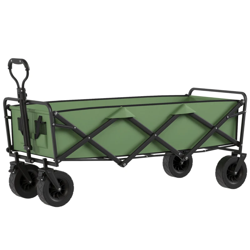 Outsunny Chariot de Jardin Pliable 130L avec Roues, Remorque Robuste avec Freins, Poignée Réglable, vert