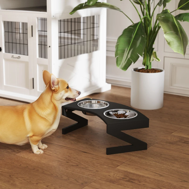 PawHut Gamelle chien surélevée avec support gamelle pour chien avec 2 bols en acier inoxydable de 1L 52,5 x 30 x 16,5 cm noir