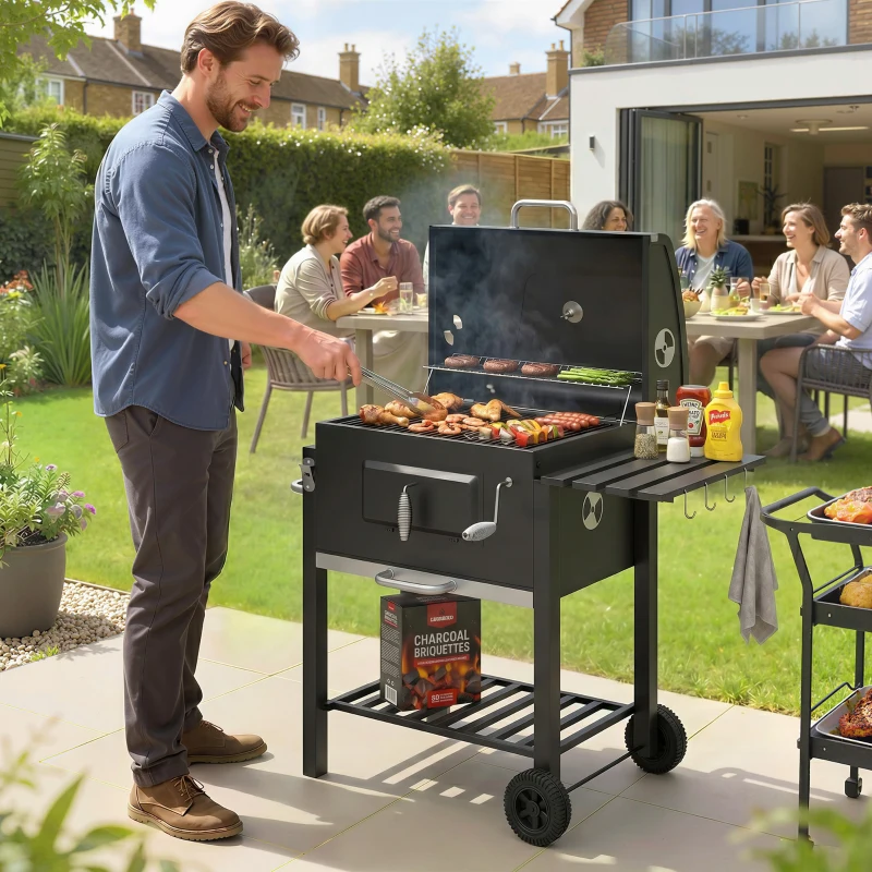 Outsunny Charcoal Grill, with Height-Adjustable Coal Pan - Black