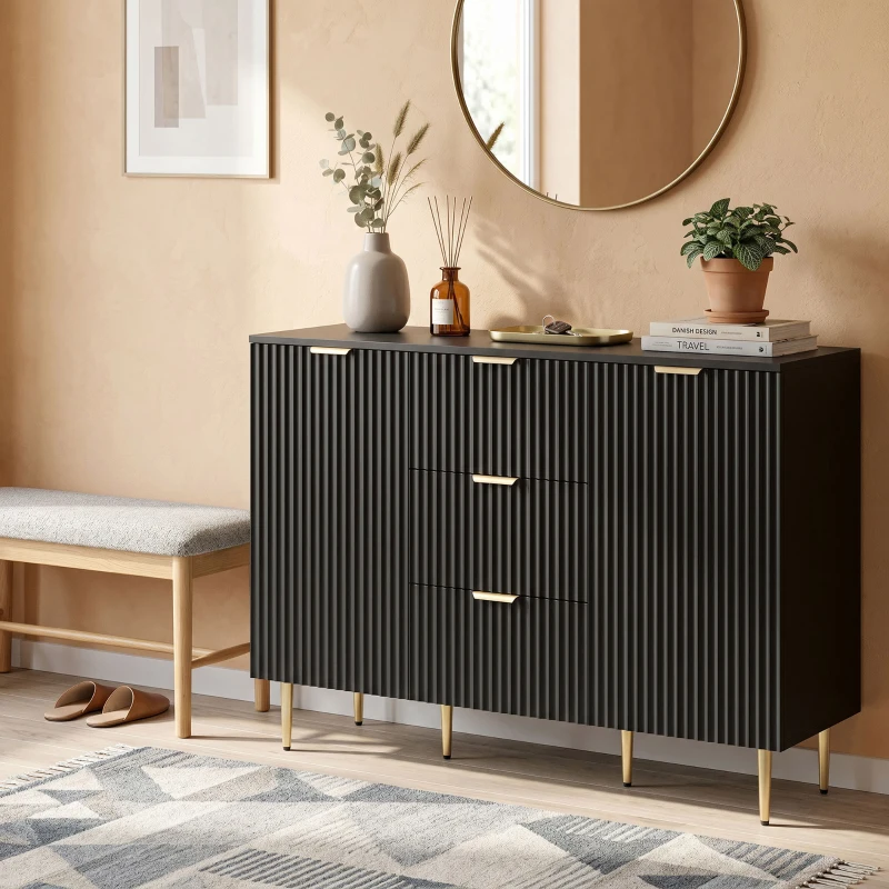 HOMCOM 2-Door Sideboard with 3 Drawers and Adjustable Shelves - Black