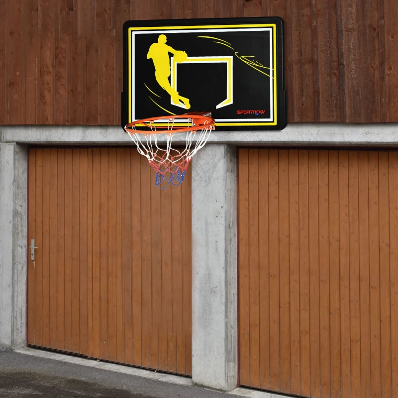 SPORTNOW Panier de basket mural panier de basket extérieur panneau incassable filet anti-déchirure 110 x 90 x 70 cm noir