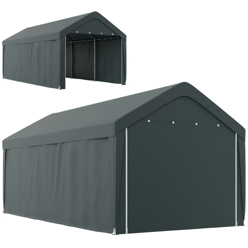 Outsunny Carport tente de garage 3 x 6 m, abri voiture extérieur, parois latérales amovibles, 2 portes zippées enroulables, gris