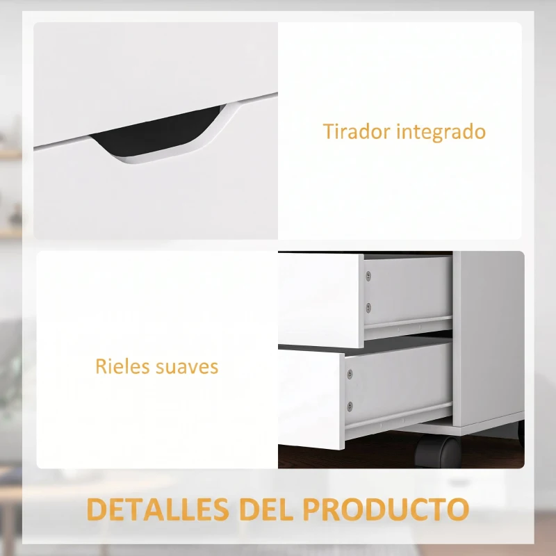 HOMCOM Cajonera de Oficina con 5 Cajones Ruedas Estante Ajustable Soporte para Impresora 78x40x66,5 cm Blanco