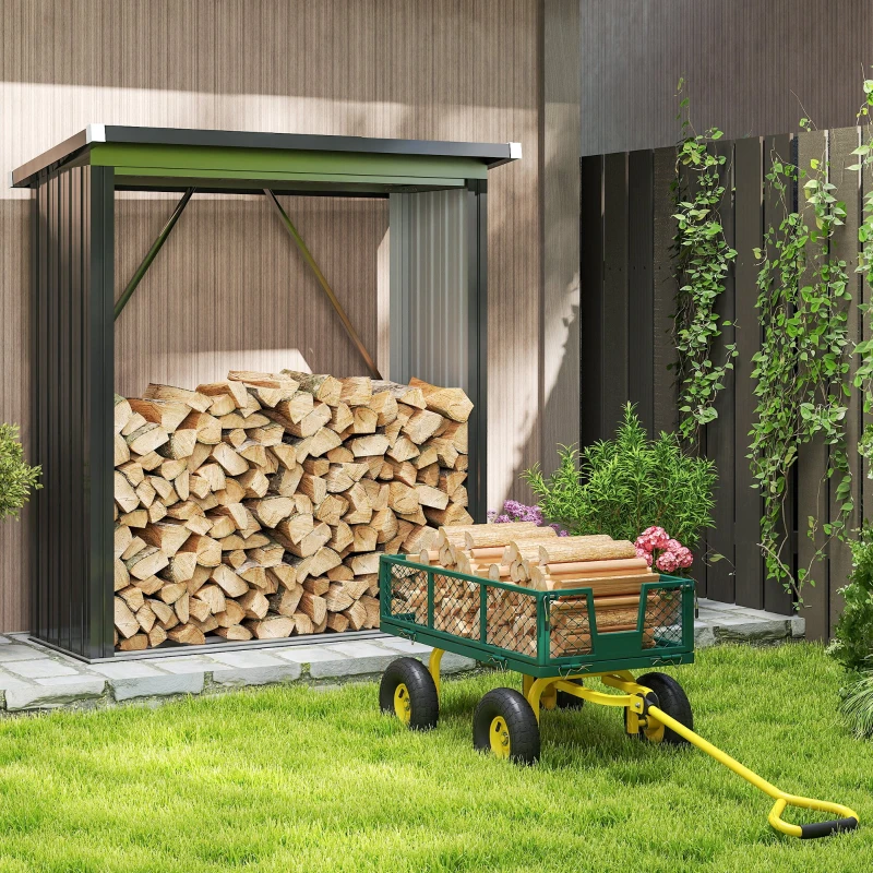 Outsunny Carrello da Giardino in Acciaio con Capacità 200 kg e Pareti Laterali Rimovibili, 104x54x51 cm, Verde e Giallo