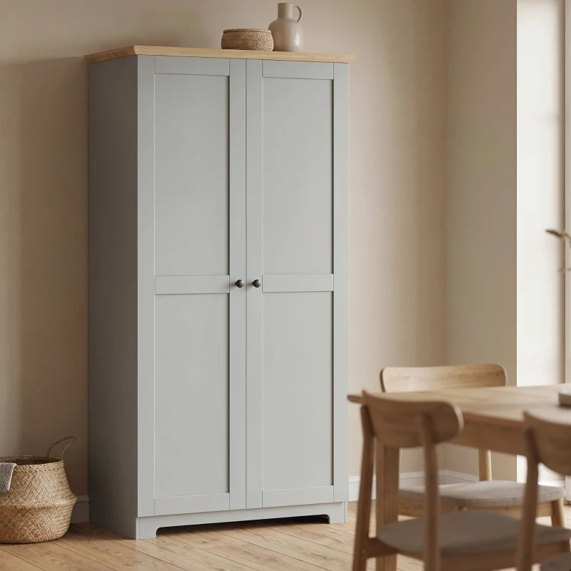 HOMCOM Kitchen Cupboard, 172cm Freestanding Storage Cabinet with Doors and Shelves, Grey
