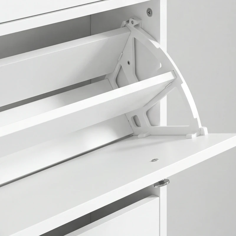 HOMCOM Zapatero para 32 Pares con 4 Cajones Abatibles y Estantes Regulables 80x23,5x157 cm Blanco