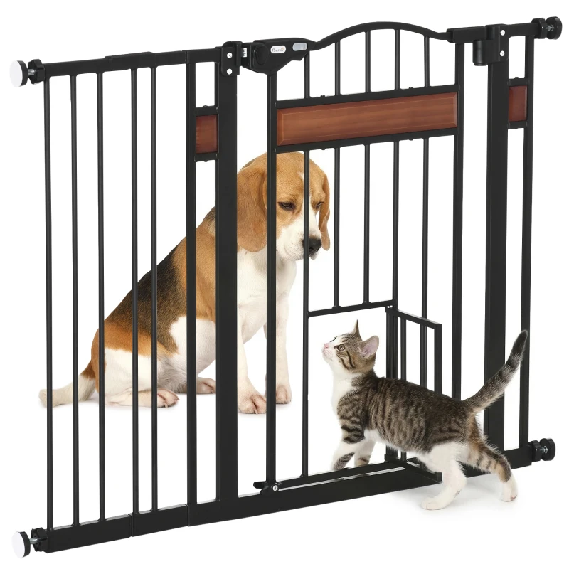 PawHut Poartă pentru câini de talie medie și mică cu închidere automată, 74-105x76,2 cm, negru