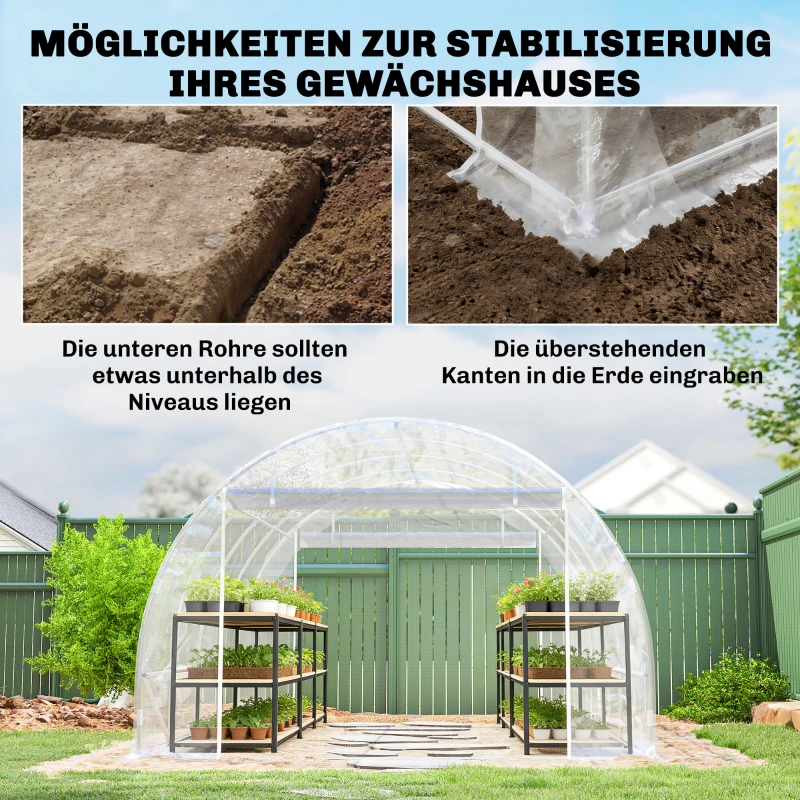Outsunny Polytunnel-Gewächshaus, begehbares Gewächshaus mit verzinktem Stahlrahmen und UV-beständiger PE-Abdeckung, transparent