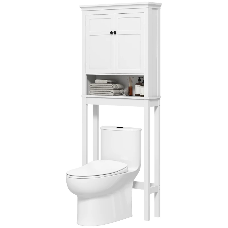 HOMCOM Mueble sobre Inodoro con 2 Puertas Compartimiento y Estante Ajustable Mueble para Baño 70x20x175 cm Blanco