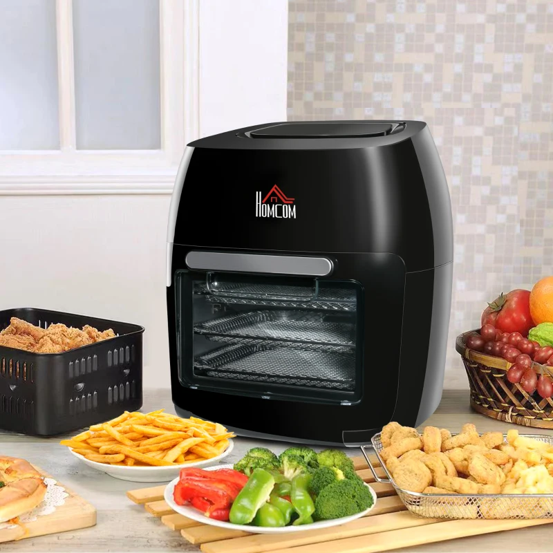HOMCOM Freidora sin Aceite 1800W 11L Horno de Aire Caliente 8 Programas Pantalla Táctil LED Temporizador 32x35,6x37,9 cm Negro