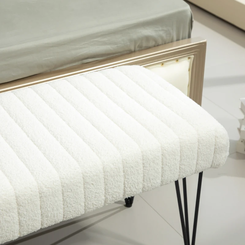 HOMCOM Panca Fondoletto Moderna con Gambe a Forcina, in Tessuto Effetto Ciniglia, Legno e Metallo, 118.5x46x49.5 cm, Crema