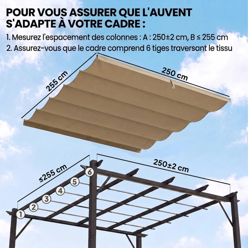 Outsunny Toile de Toit pour Pergola Tonnelle Rétractable de 3 x 3 m - Toile Uniquement 250 x 255 cm, Ecru