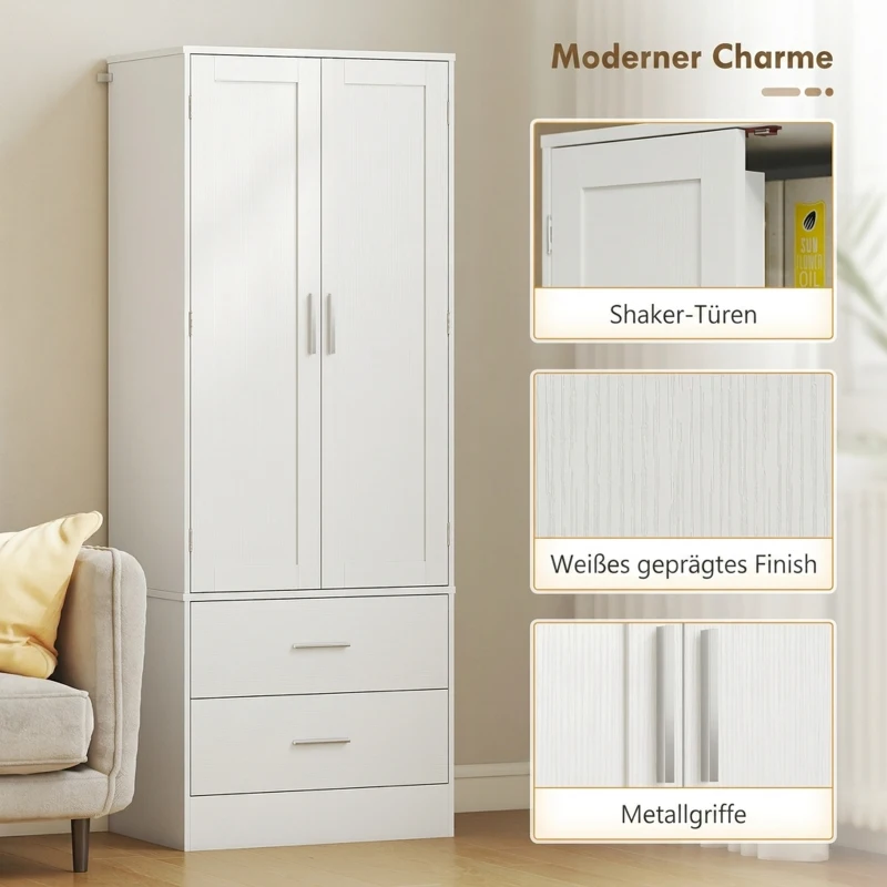HOMCOM 159 cm Küchenschrank, verstellbare Regale, 2 Schublade, für Küche, Esszimmer, Spanplatte, MDF, Weiß