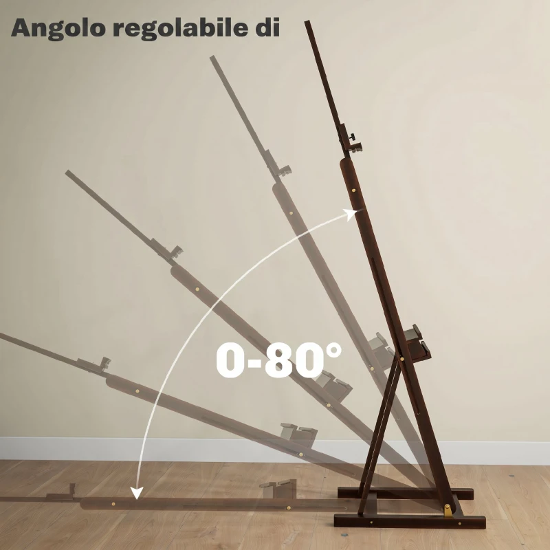 HOMCOM Cavalletto da Pittore Regolabile in Legno di Faggio con Vano Contenitore, 53x50.5x171-230cm