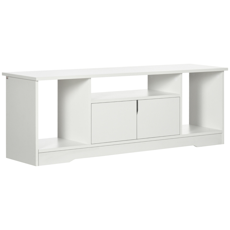 HOMCOM Mueble de TV para Televisor de hasta 42" Mesa para TV de Salón Moderna con Armario de Doble Puerta y 3 Compartimentos Abiertos 120x30x41cm Blanco