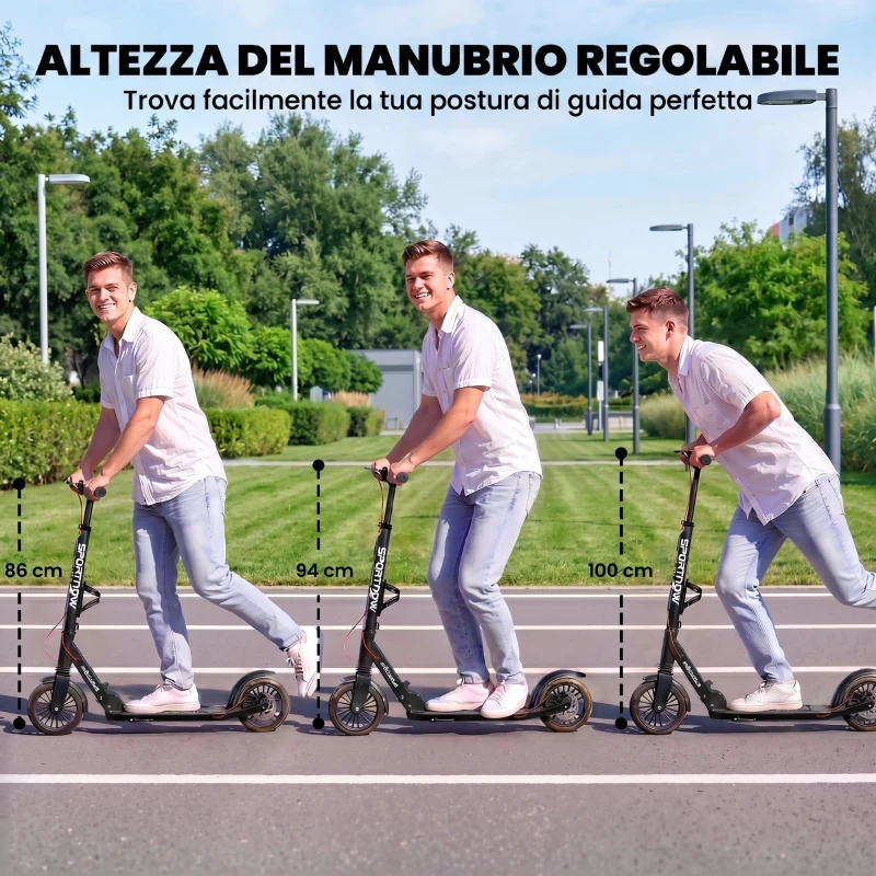 SPORTNOW Monopattino Pieghevole con Manubrio Regolabile in Altezza per Adulti, Argento