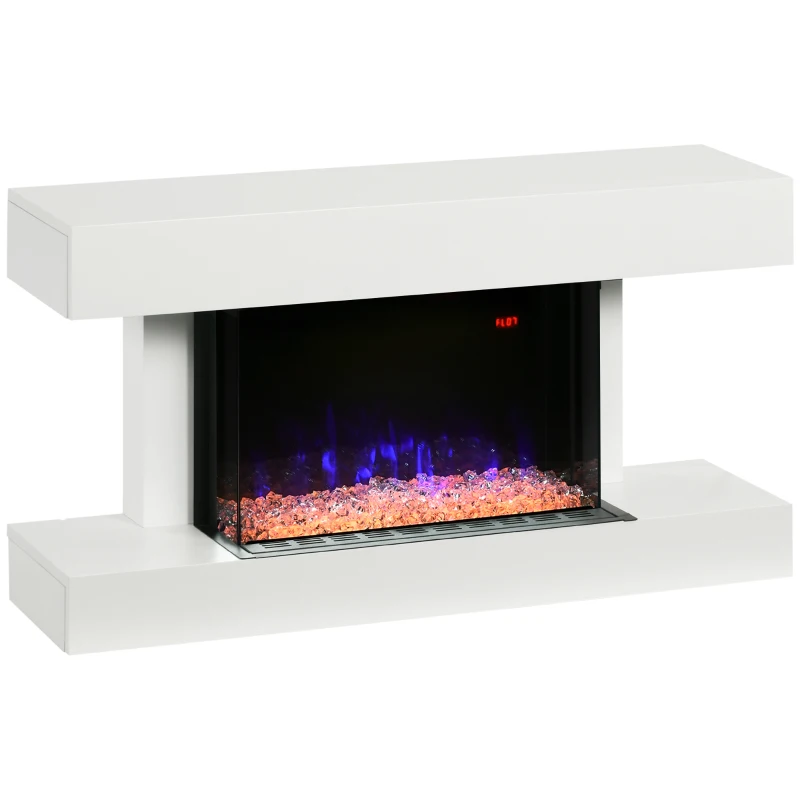HOMCOM Caminetto Elettrico da Parete a 11 Colori con Spegnimento Automatico e Timer 12h, 98x27x54.5 cm, Bianco