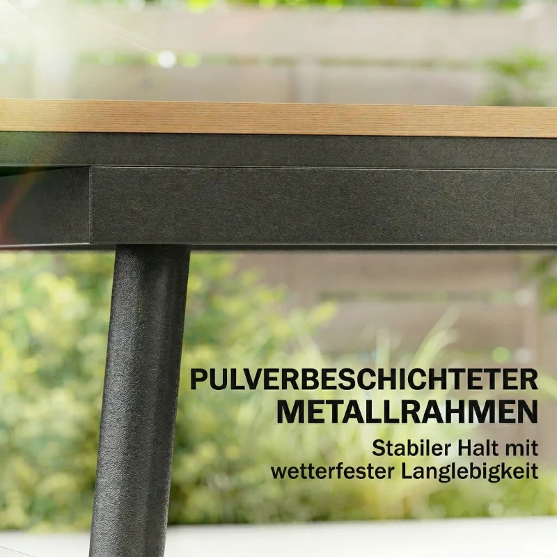 Outsunny Gartentisch 140 x 80 cm für 6 Personen rostbeständig Outdoor Esstisch mit WPC-Tischplatte Verstellbare Füße, Teak