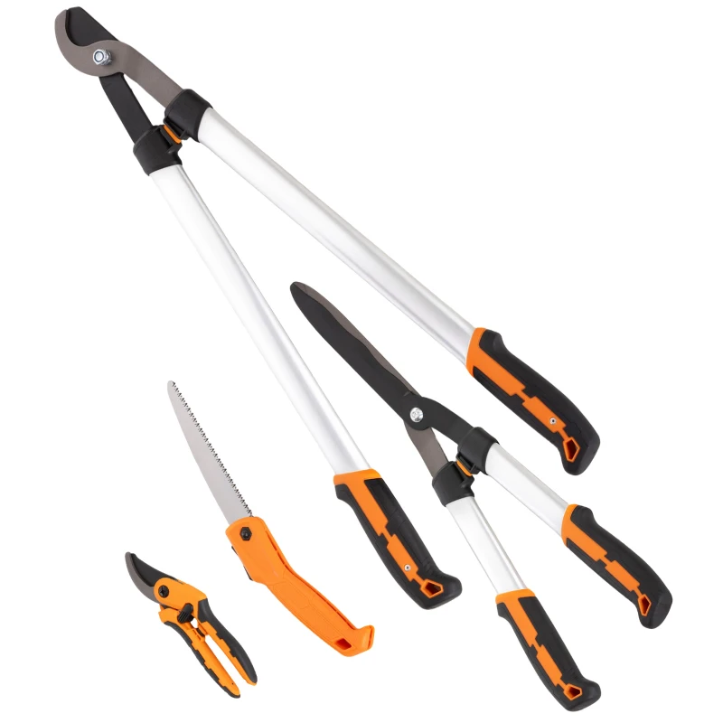 Outsunny Set da Giardinaggio 4 Pezzi con Cesoie, Troncarami, Forbici da Potatura e Seghetto Pieghevole