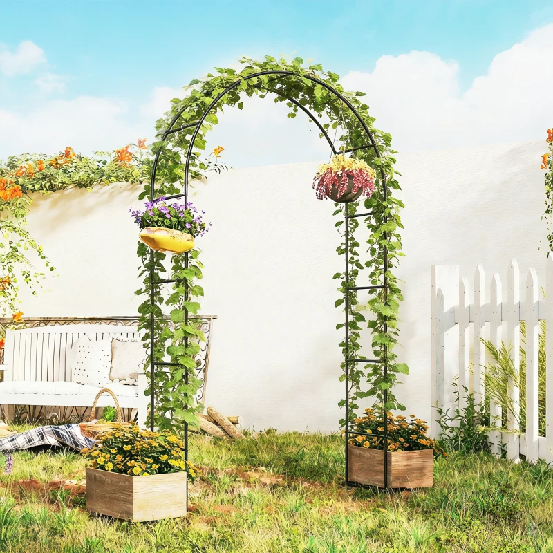 Outsunny Garden Arch, 2.4 m High x 1.5 m Wide Metal Garden Trellis for Climbing Plants, Outdoor Wedding Arch for Bridal, Black