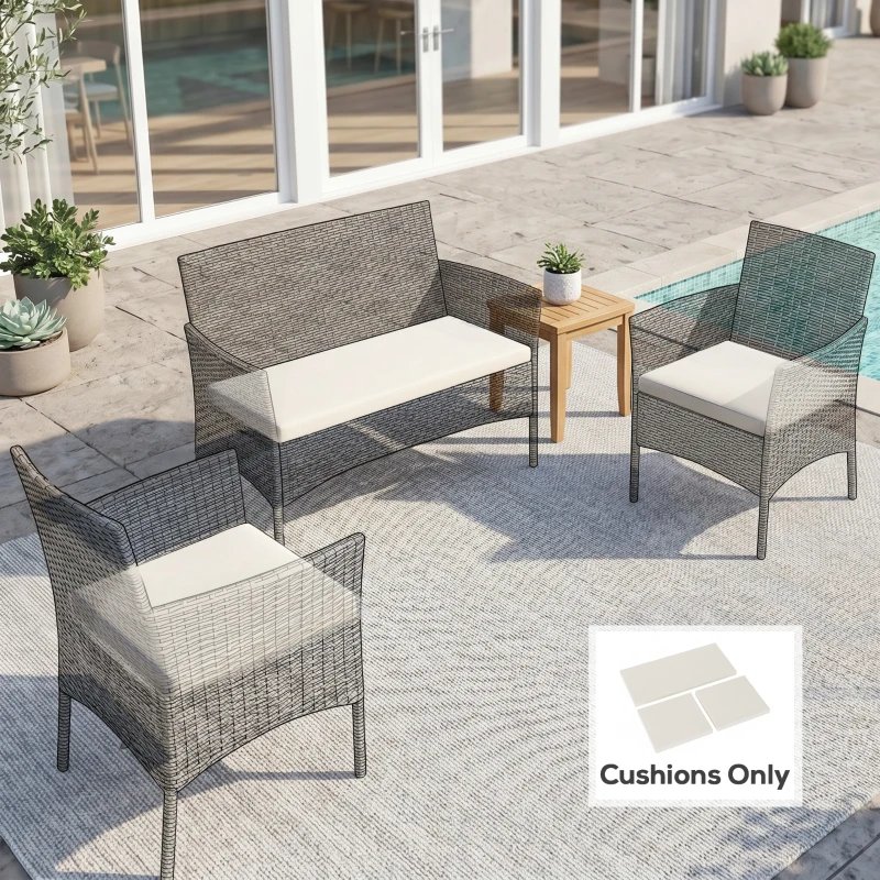 Outsunny Outdoor Seat Cushion Pads for Rattan Furniture, 3 PCs Garden Furniture Cushions, Cream White